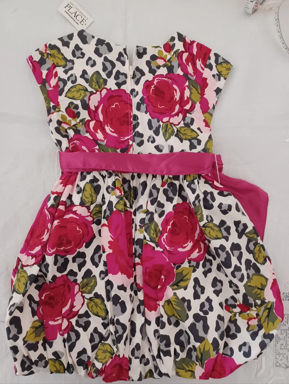 The Children's Place White Dress with Hot Pink Floral Print and Sash